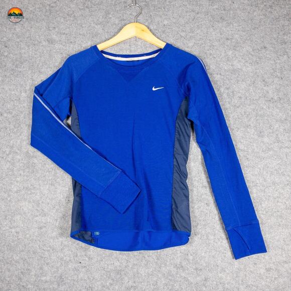 Nike Dri-Fit Running T-Shirt Blue Long Sleeve Round Neck Pullover Women's Medium - Picture 1 of 12